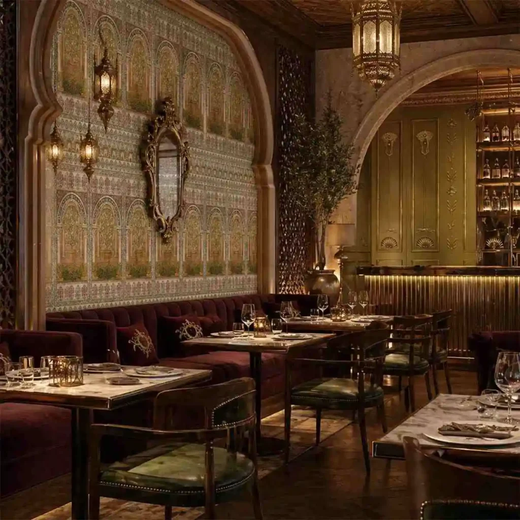 Elegant RAASARA restaurant interior with traditional Indian heritage architecture