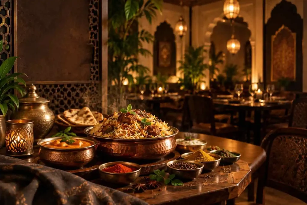 RAASARA restaurant biryani served with traditional Indian curries and aromatic spices
