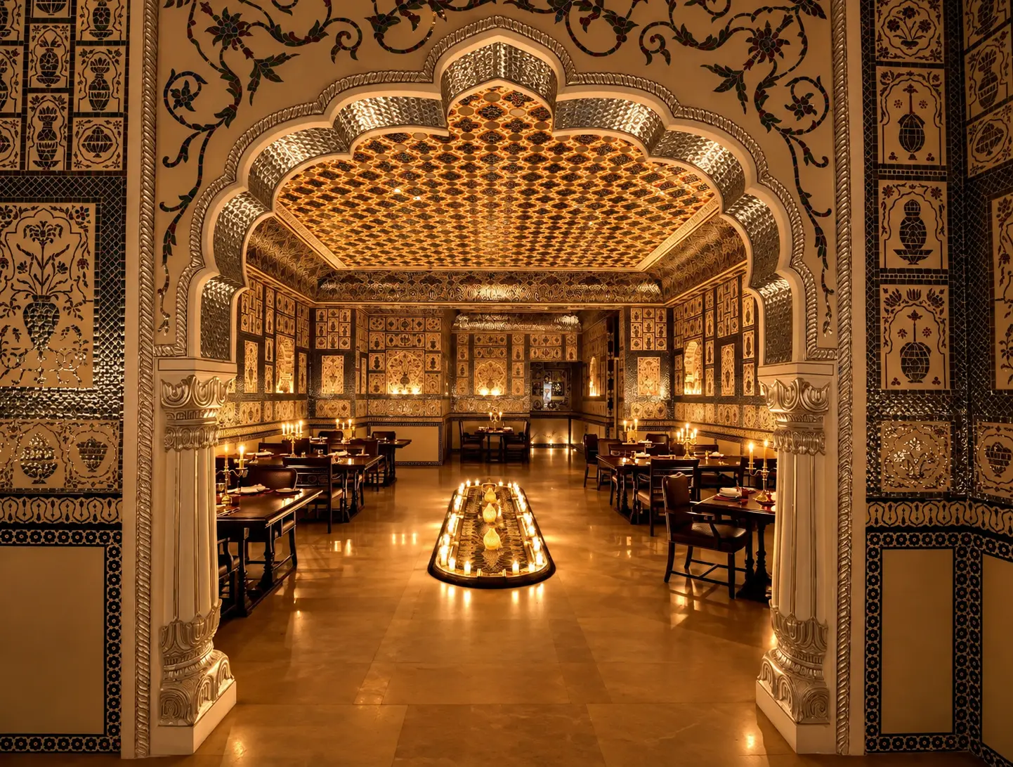 raasara traditional indian restaurant dining hall with heritage architecture