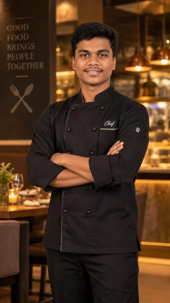 RAASARA executive chef standing in the restaurant kitchen