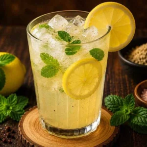 Menu Fresh lemon mint cooler with lemon slices and fresh mint at RAASARA