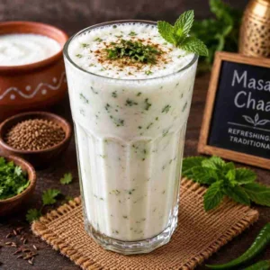 Menu Traditional masala chaas drink with mint and herbs at RAASARA