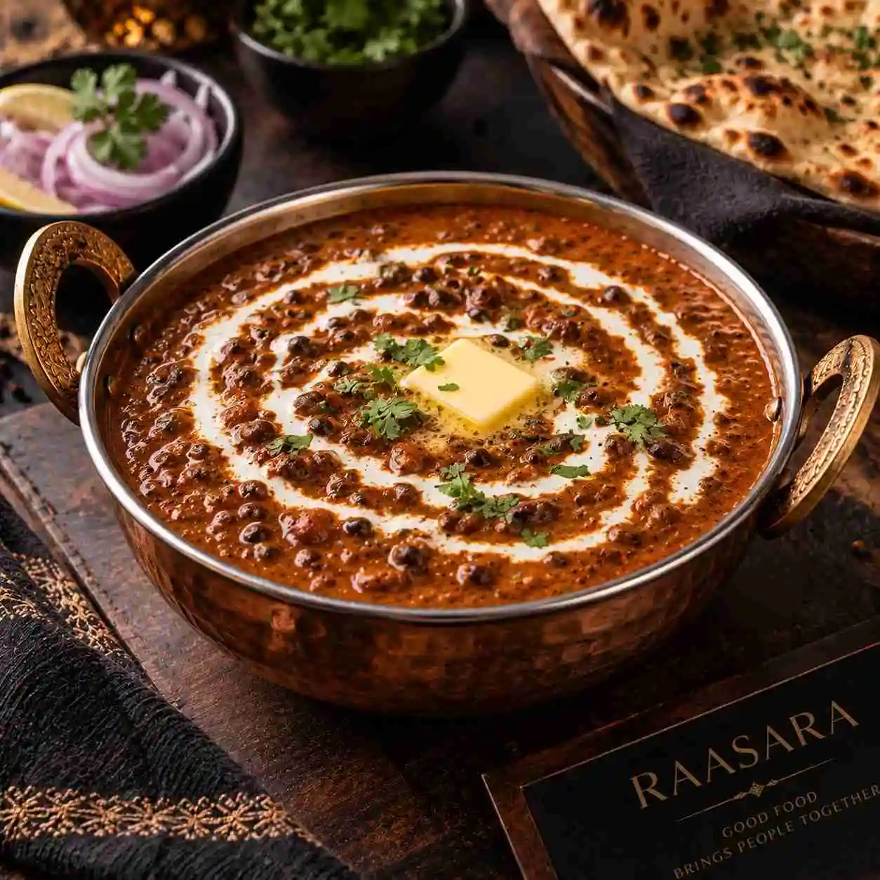Authentic Dal Makhani main course with black lentils, kidney beans, butter and cream at RAASARA Authentic Dal Makhani main course with black lentils, kidney beans, butter and cream at RAASARA