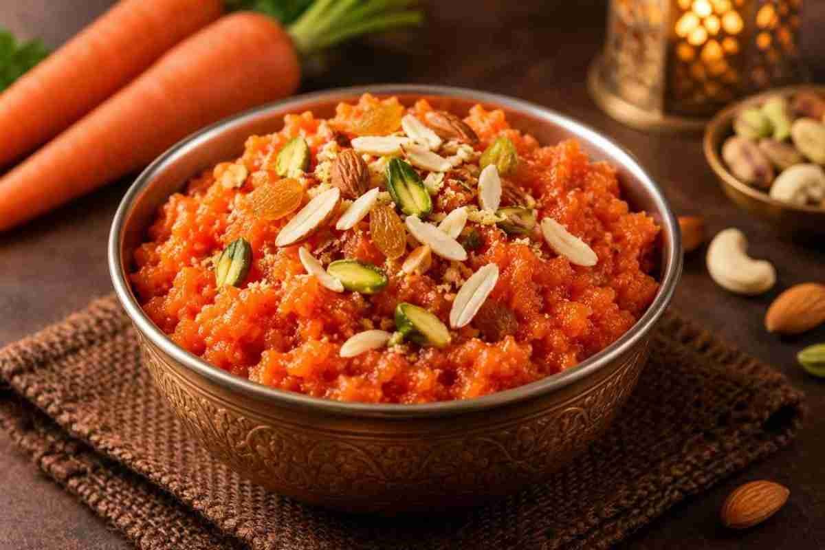Authentic Indian gajar halwa with carrots, almonds, pistachios and raisins at RAASARA Authentic Indian gajar halwa with carrots, almonds, pistachios and raisins at RAASARA