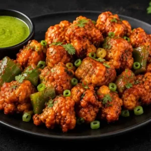 Menu Authentic Gobi Manchurian starter with crispy cauliflower, capsicum and spring onion at RAASARA